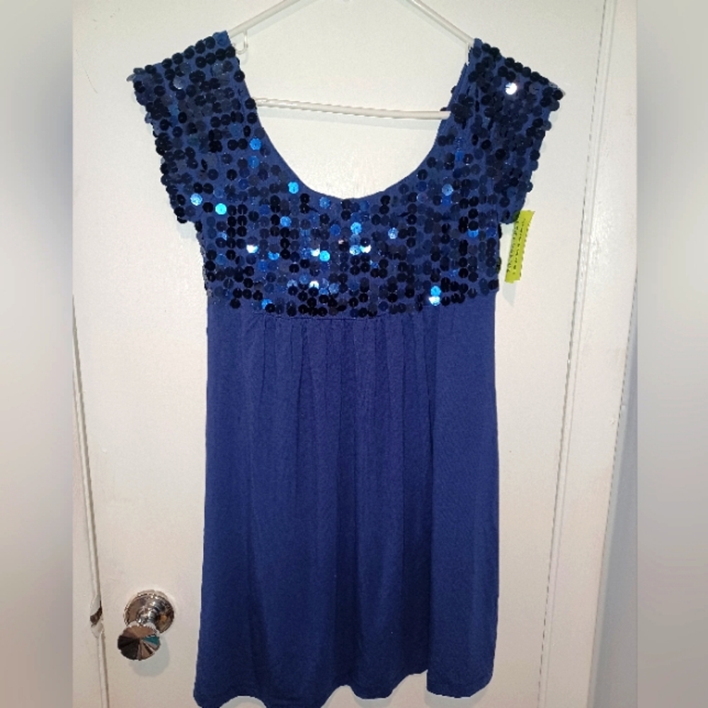 Lu lu lame sequence blue top shirt or fancy 👗 dress size M